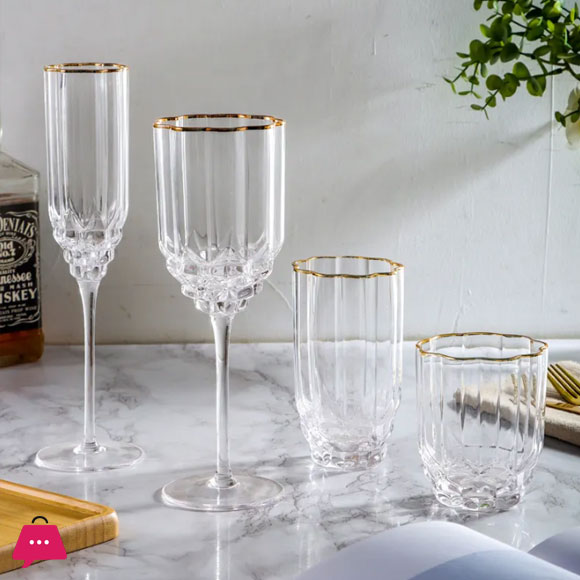 Flower Bud Crystal Goblets and Fluet Glass - Set of 6