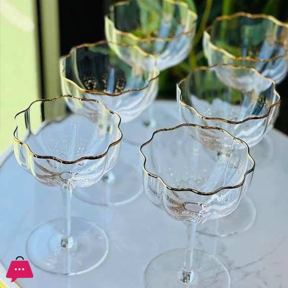 Flower Bud Real Crystal Martini & Cocktail Stem Glass - Set of 6