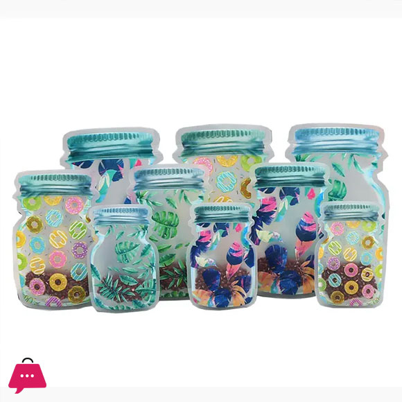 3Pcs Food Pouevening Dress Jar Zipper Bag Reusable Bogownsshape Plastic