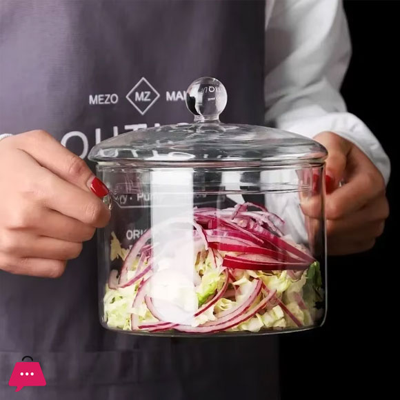 Heat-Resistant Glass Stock Pot Gas Stove Induction Safe 2 Liter