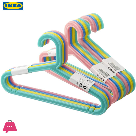 IKEA BAGIS Childrens Clothes Hangers, Mixed Pastel Colours 8 Pcs Set