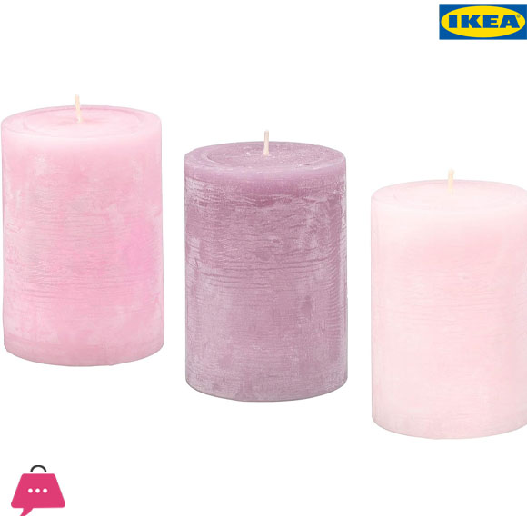 IKEA BLOMDOFT Lugga Scented Block Candle Peony / Pink Set of 3 (10 CM )