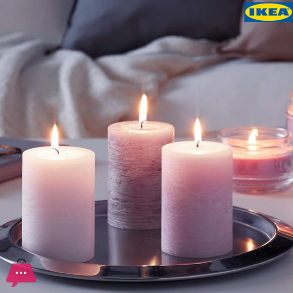IKEA BLOMDOFT Lugga Scented Block Candle Peony / Pink Set of 3 (10 CM )