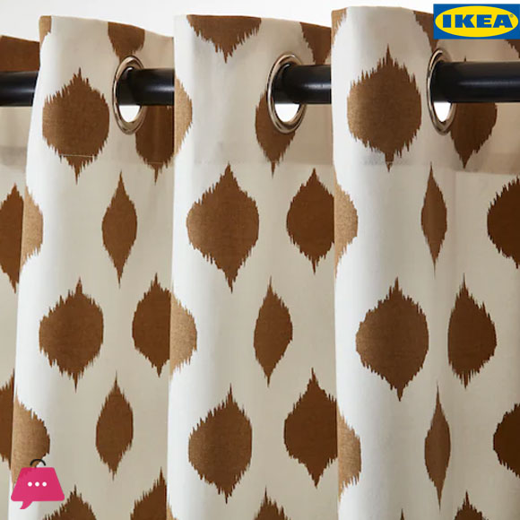 IKEA EKSPINNARE Pair of Curtains with Valance, 145 x 300 cm Brown