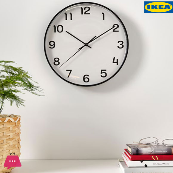 IKEA PLUTTIS Wall Clock, Black 28 CM