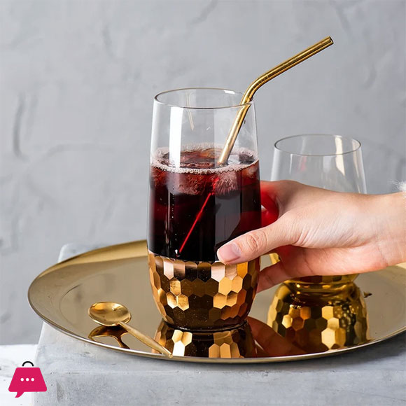 Luxury Handmade Gold Hammered Base Long Glasses Made Of Crystal - Set of 6