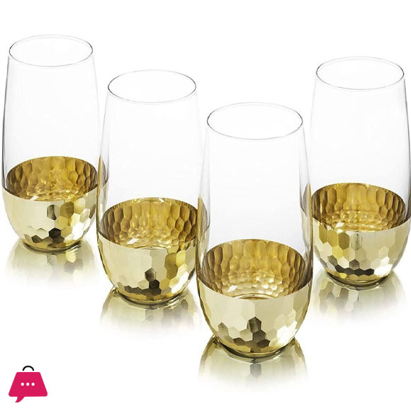 Luxury Handmade Gold Hammered Base Long Glasses Made Of Crystal - Set of 6