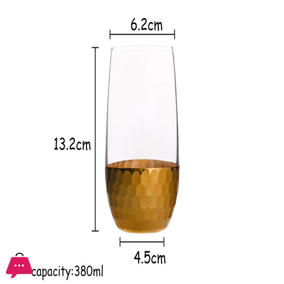 Luxury Handmade Gold Hammered Base Long Glasses Made Of Crystal - Set of 6