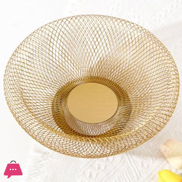 Metal Wire Woven Fruit Storage Bowl Basket for Kitchen, Large Black Mesh Fruit Stand