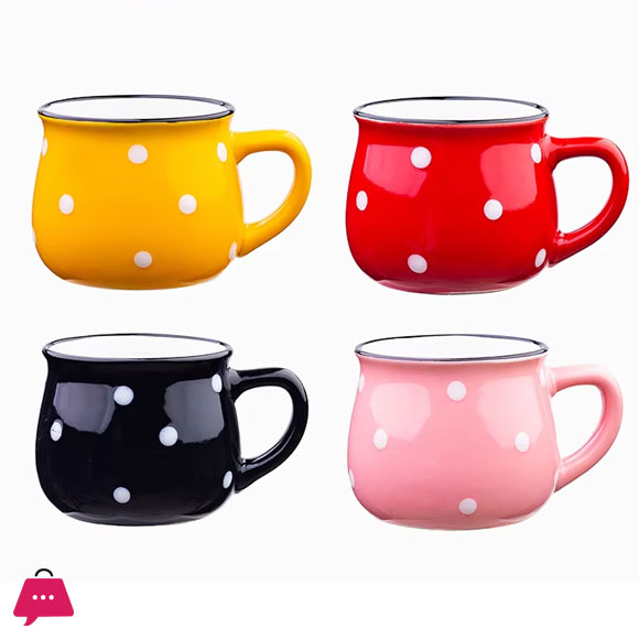Polka Dot Ceramic Coffee Mug Set of 6