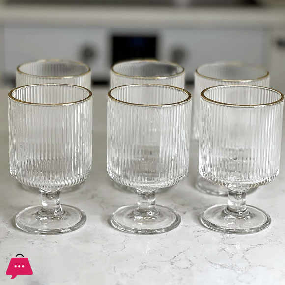 Ripple Effect Low Foot Real Crystal Gold Rim Glass - Set of 6