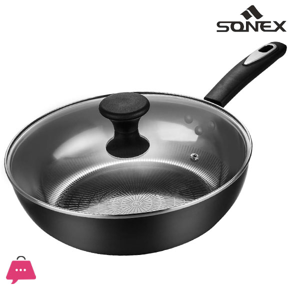 Sonex Non-Stick Classic Wok With Glass Lid - 28cm - Black