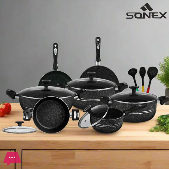 Sonex Non Stick Galaxy Marble Super Gift Pack Cookware Set With Glass Lid