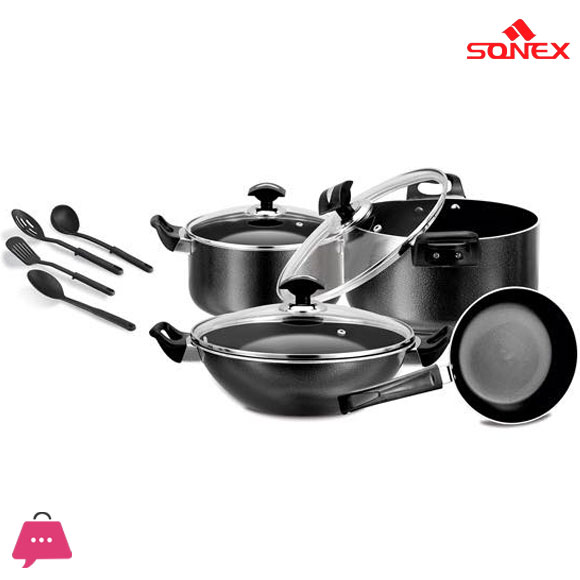 Sonex Non-Stick Kitchen set Calix Gift Pack Cookware set With Glass Random Color Best Quality