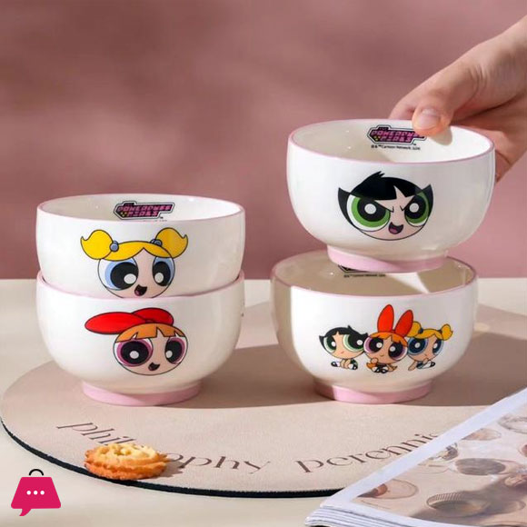 The Powerpuff Girls Blossom Bubbles Buttercup Cute Cartoon Ceramic Bowl Tableware Home Decor Room Decoration