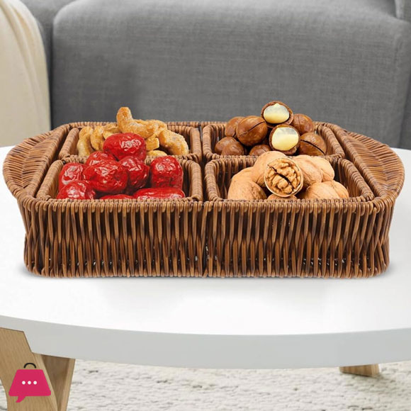 1 Set Rattan Storage Basket Small Square Basket Storage Basket for Snack Dried Fruit Basket Woven Storage Basket Divided Snack Tray Small Basket...