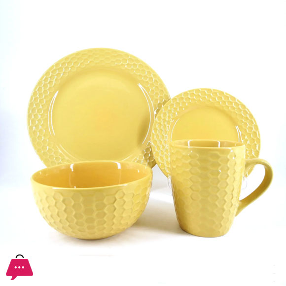 Yellow Color Embossed Ceramic Dinnerware Stoneware Breakfast Set