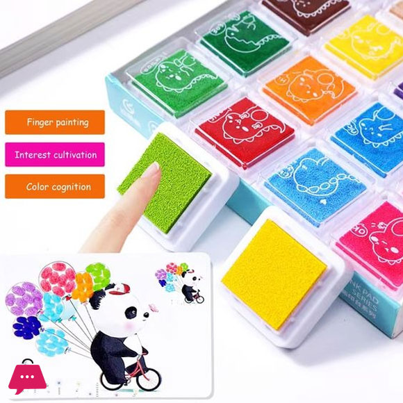 12 Color Washable Ink Stamp Pad 16 Cartoon Finger Painting Cards Finger Drawing Toys Boys Girls Party Favor Kids Gift
