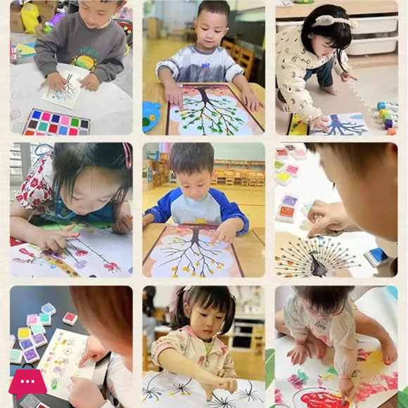 12 Color Washable Ink Stamp Pad 16 Cartoon Finger Painting Cards Finger Drawing Toys Boys Girls Party Favor Kids Gift