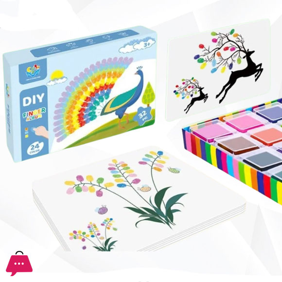12 Color Washable Ink Stamp Pad 16 Cartoon Finger Painting Cards Finger Drawing Toys Boys Girls Party Favor Kids Gift