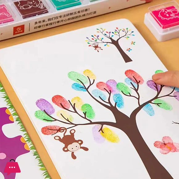 12 Color Washable Ink Stamp Pad 16 Cartoon Finger Painting Cards Finger Drawing Toys Boys Girls Party Favor Kids Gift
