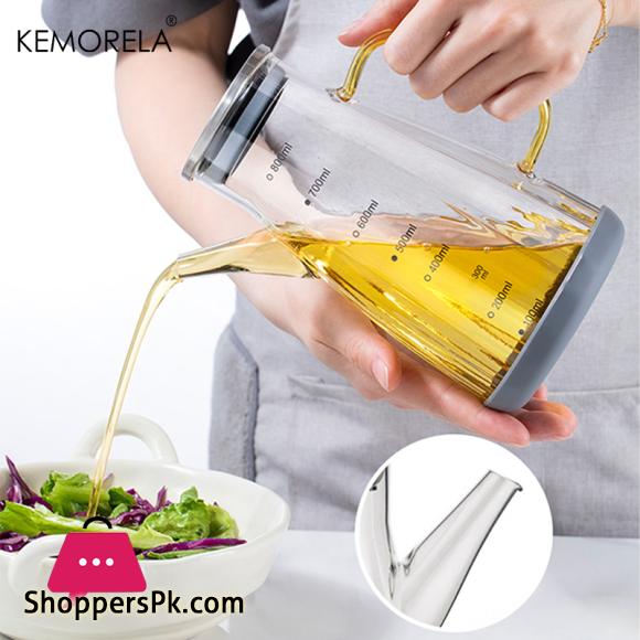 1Pc Glass Oil Pot For 700ML Capacity Oil Bottle With Graduated Stainless Steel Lid Anti-Leak Anti-Slip