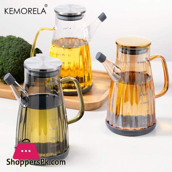 1Pc Glass Oil Pot For 700ML Capacity Oil Bottle With Graduated Stainless Steel Lid Anti-Leak Anti-Slip