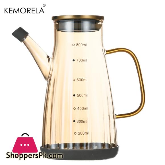 1Pc Glass Oil Pot For 700ML Capacity Oil Bottle With Graduated Stainless Steel Lid Anti-Leak Anti-Slip