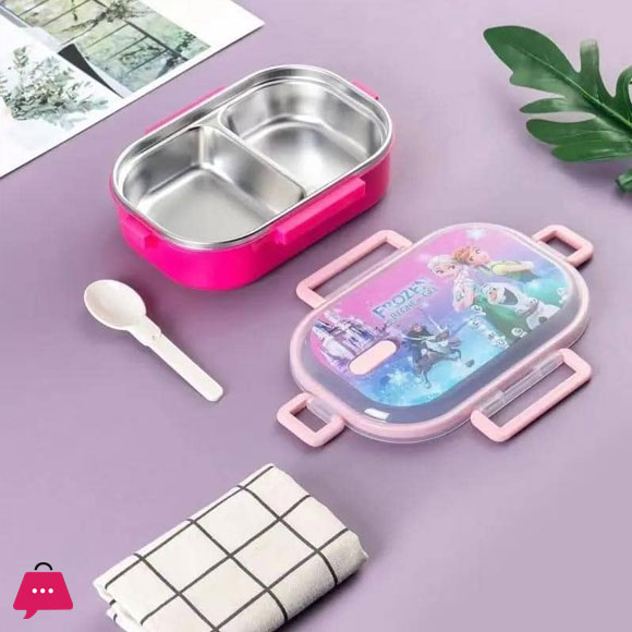 2 Partition Stainless Steel School Lunch Box with Spoon