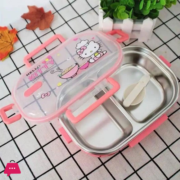 2 Partition Stainless Steel School Lunch Box with Spoon