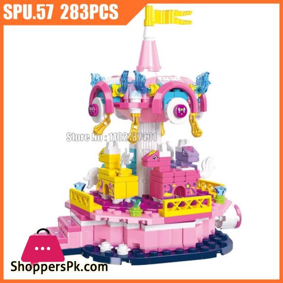 283pcs Girl Amusement Park Playground Carrousel Merry-go-round Building Blocks Toy Brick