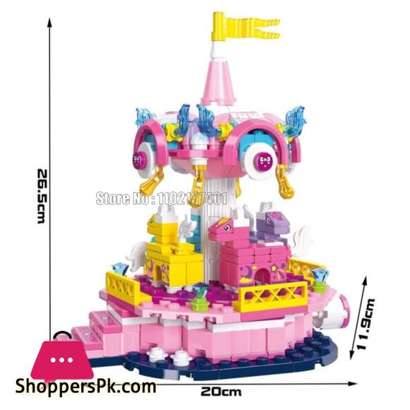 283pcs Girl Amusement Park Playground Carrousel Merry-go-round Building Blocks Toy Brick