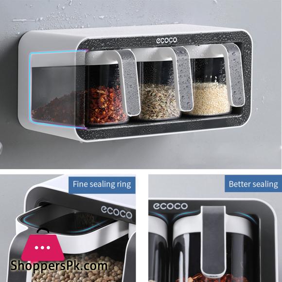 3 Cups Wall Mount Spice Rack With Spoon
