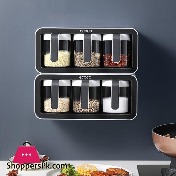 3 Cups Wall Mount Spice Rack With Spoon