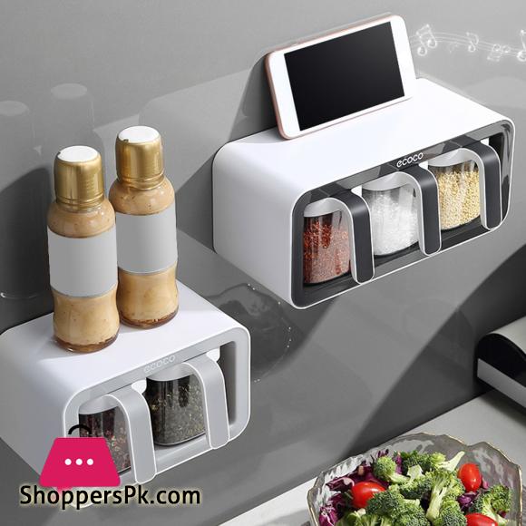 3 Cups Wall Mount Spice Rack With Spoon