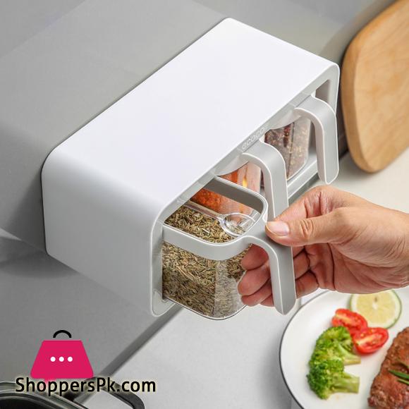 3 Cups Wall Mount Spice Rack With Spoon