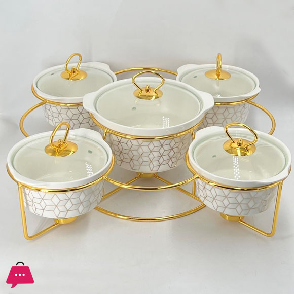 Chafing Dish Buffet Set Ceramics Chafer with Marble Finish Chafer and Buffet Warmer Round - 5 Pcs