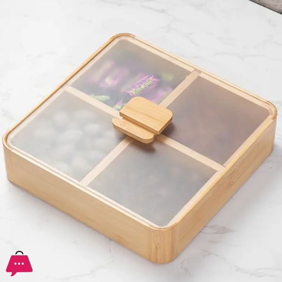 Household Snack Box With Transparent Cover, Bamboo Candy Storage Box, Suitable For Kitchen, Home Living Room, Restaurant, Table Organizers, Kitchen Supplies 1 Pcs