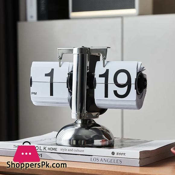 Auto Flip Calendar Flipping Clock Nordic Home Decor Figures Clocks Stainless Steel Mechanical Auto Flip Office Living Room Desk Decor