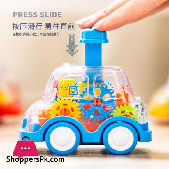 Childrens Puzzle Transparent Gear Toy Car Press Pull Back Inertia Glide Car