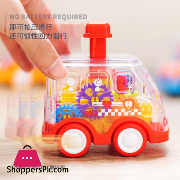 Childrens Puzzle Transparent Gear Toy Car Press Pull Back Inertia Glide Car