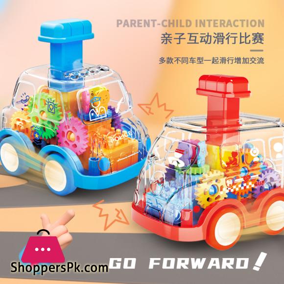 Childrens Puzzle Transparent Gear Toy Car Press Pull Back Inertia Glide Car
