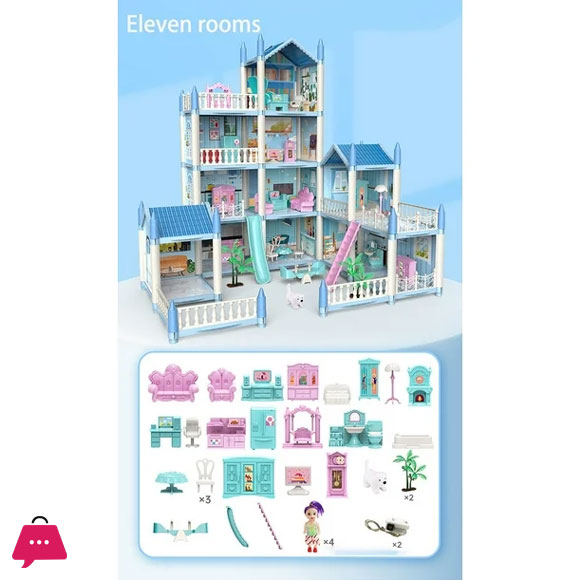 Childrens Toy Snow Princess Doll House Villa Castle Girl Home Toy (Nine Rooms 1 Terrace )