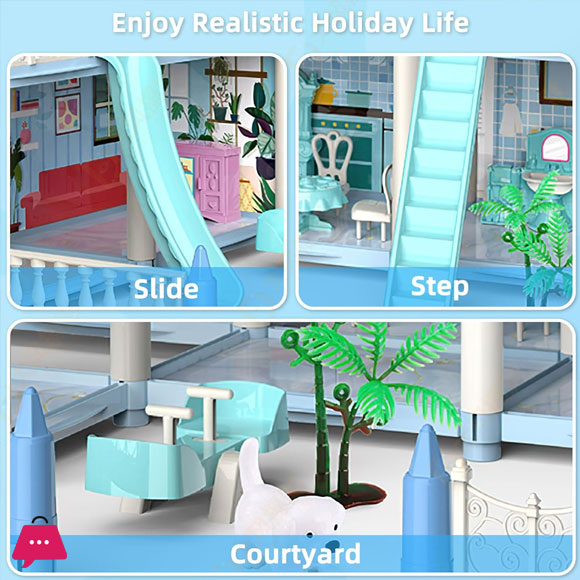 Childrens Toy Snow Princess Doll House Villa Castle Girl Home Toy 4 Story 14 Rooms