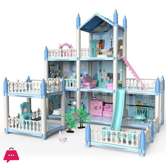 Childrens Toy Snow Princess Doll House Villa Castle Girl Home Toy 7 Rooms 1 Terrace