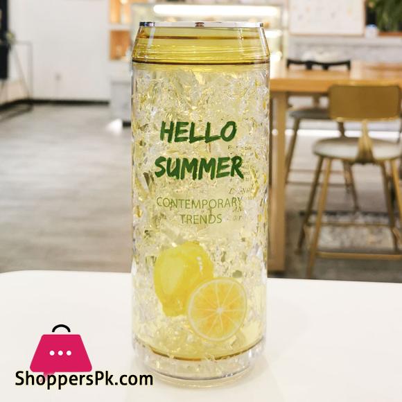 Crack Style Refrigerator Ice Cup Cans Plastic Reusable Cup Double-Layer Plastic Water Bottle with Straw
