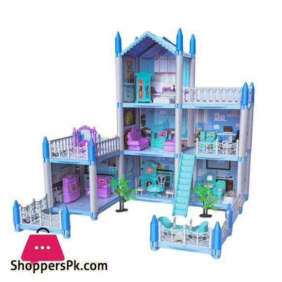 Childrens Toy Snow Princess Doll House Villa Castle Girl Home Toy 6 Rooms 1 Terrace