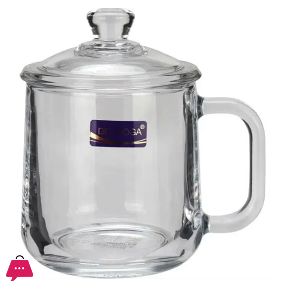 Delisoga Glass Transparent Coffee Mug with Lids 360ml