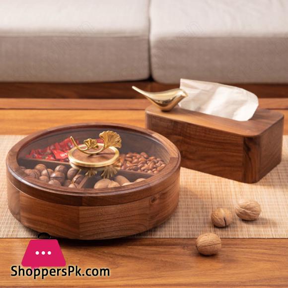 Double Layer Walnut Solid Wood Fruit Plate European Home Modern Dried Fruit Snack Dishes