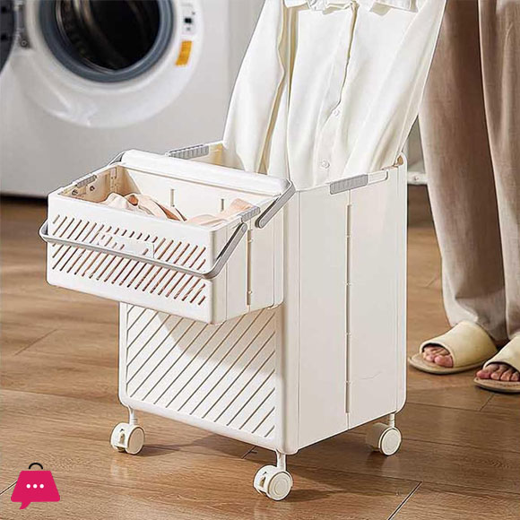 Double Laundry Baskets with Wheels and Handle